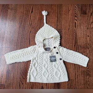 NWT Shepley Baby Aran Wool Cream Sweater w/ Intricate Patterns - Size 6-12 m